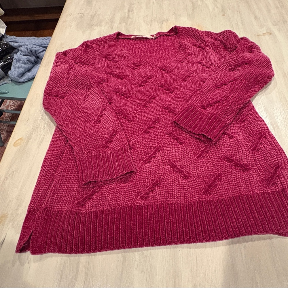 Soft Surroundings Trina Chenille Sweater in Pink Size S V-Neck